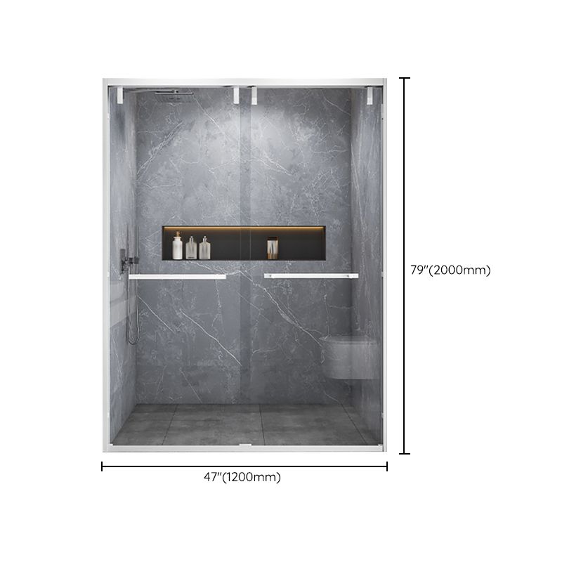 White Double Sliding Shower Door with Semi Frameless 304 Stainless Steel Frame Clearhalo 'Bathroom Remodel & Bathroom Fixtures' 'Home Improvement' 'home_improvement' 'home_improvement_shower_tub_doors' 'Shower and Tub Doors' 'shower_tub_doors' 'Showers & Bathtubs' 1200x1200_0772f972-91f7-4b5d-b65e-bdcadca99b5e