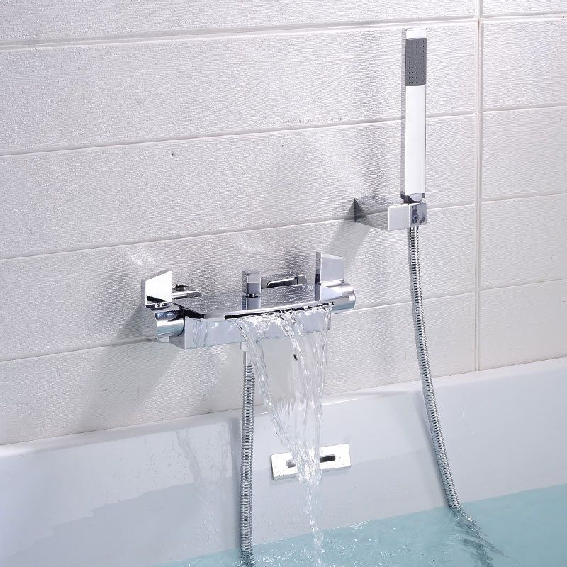 Wall Mount Tub Faucet One Handle Waterfall Tub Spout Trim with Knob Clearhalo 'Bathroom Remodel & Bathroom Fixtures' 'Bathtub Faucets' 'bathtub_faucets' 'Home Improvement' 'home_improvement' 'home_improvement_bathtub_faucets' 1200x1200_077b1f5e-1433-4878-9c3c-5dca897bc4c5