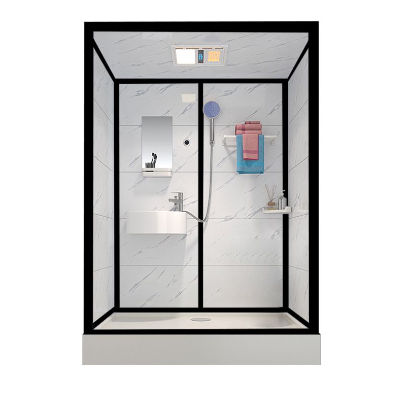 Tempered Glass Shower Stall Black Shower Stall with Towel Bar and Light Clearhalo 'Bathroom Remodel & Bathroom Fixtures' 'Home Improvement' 'home_improvement' 'home_improvement_shower_stalls_enclosures' 'Shower Stalls & Enclosures' 'shower_stalls_enclosures' 'Showers & Bathtubs' 1200x1200_079536a7-d301-46d0-a6a4-d095b318cec4