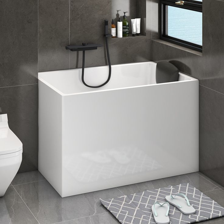 Back to Wall Rectangular Bathtub Antique Finish Soaking Bath Tub (Faucet not Included) Clearhalo 'Bathroom Remodel & Bathroom Fixtures' 'Bathtubs' 'Home Improvement' 'home_improvement' 'home_improvement_bathtubs' 'Showers & Bathtubs' 1200x1200_07c7a66c-41a6-454c-ac7e-e811352160f5