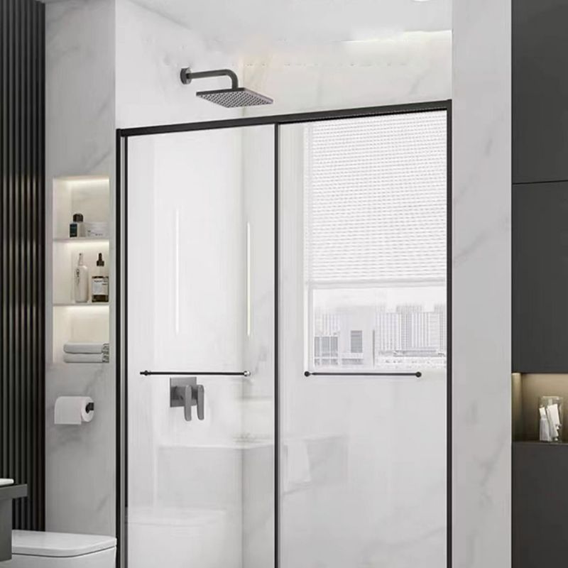 Tempered Glass Shower Bath Door Sliding Transparent Metal Framed Shower Door Clearhalo 'Bathroom Remodel & Bathroom Fixtures' 'Home Improvement' 'home_improvement' 'home_improvement_shower_tub_doors' 'Shower and Tub Doors' 'shower_tub_doors' 'Showers & Bathtubs' 1200x1200_07cc5a8a-759a-40d8-877b-2c940b3a8c0a