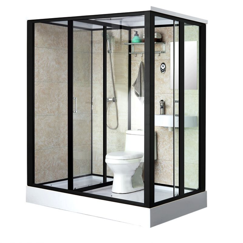 Rectangle Shower Stall Black Sliding Shower Stall with White Base Clearhalo 'Bathroom Remodel & Bathroom Fixtures' 'Home Improvement' 'home_improvement' 'home_improvement_shower_stalls_enclosures' 'Shower Stalls & Enclosures' 'shower_stalls_enclosures' 'Showers & Bathtubs' 1200x1200_07cec260-5b9a-44dc-ad7b-15bf2c7d2642