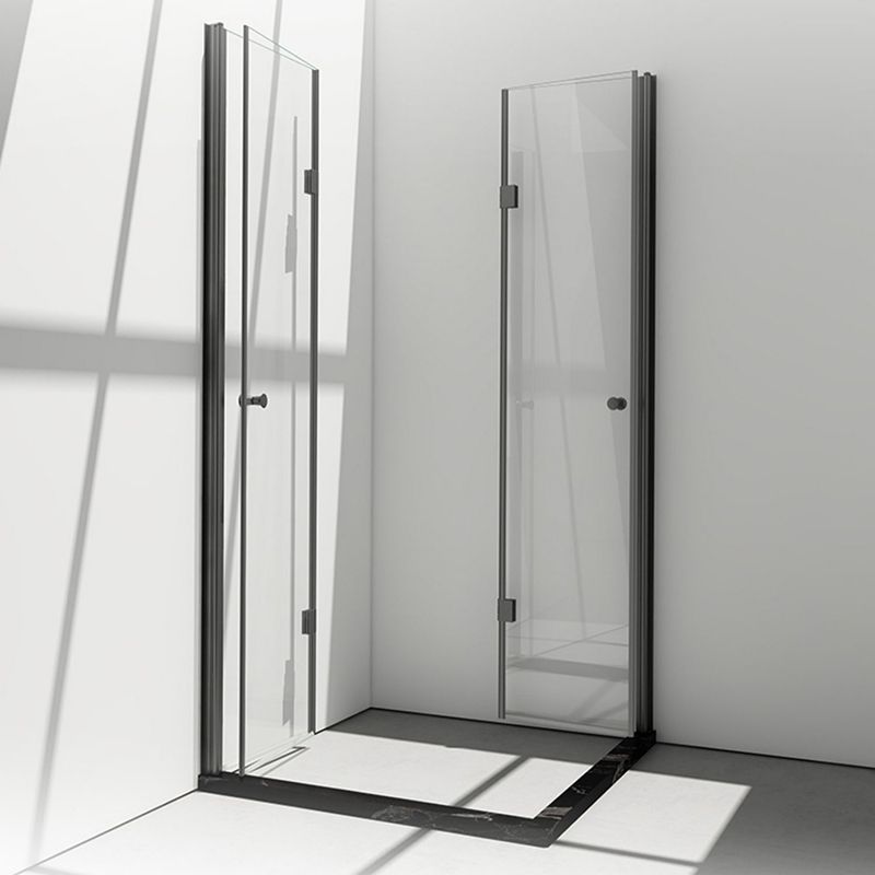 Black Folding Tempered Glass Shower Enclosure Transparent Shower Kit Clearhalo 'Bathroom Remodel & Bathroom Fixtures' 'Home Improvement' 'home_improvement' 'home_improvement_shower_stalls_enclosures' 'Shower Stalls & Enclosures' 'shower_stalls_enclosures' 'Showers & Bathtubs' 1200x1200_07d296cb-d7f8-40ce-b895-249ba617459d