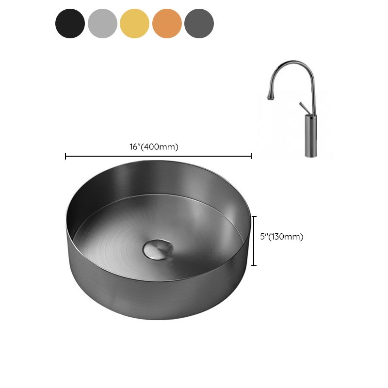 Modern Vessel Sink Round Metal with Faucet and Pop-Up Drain Vessel Lavatory Sink Clearhalo 'Bathroom Remodel & Bathroom Fixtures' 'Bathroom Sinks & Faucet Components' 'Bathroom Sinks' 'bathroom_sink' 'Home Improvement' 'home_improvement' 'home_improvement_bathroom_sink' 1200x1200_081e9ed9-0abd-46c6-bb51-367ac6b913cf