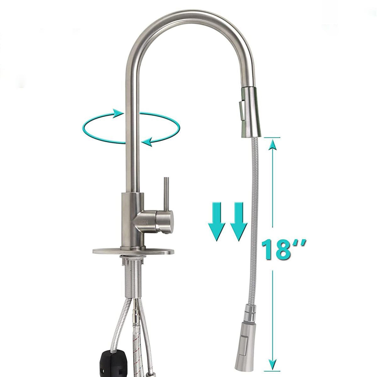 304 Stainless Steel Kitchen Faucet 3-Function Spray High Arc with Pull down Sprayer Clearhalo 'Home Improvement' 'home_improvement' 'home_improvement_kitchen_faucets' 'Kitchen Faucets' 'Kitchen Remodel & Kitchen Fixtures' 'Kitchen Sinks & Faucet Components' 'kitchen_faucets' 1200x1200_08263597-92b8-4110-b706-d208a187f837