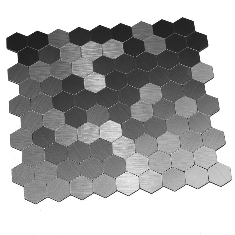 Hexagonal Mosaic Tile Metal Peel and Stick Tiles for Kitchen and Bathroom, 11.8"x 11.8" Clearhalo 'Flooring 'Home Improvement' 'home_improvement' 'home_improvement_peel_stick_blacksplash' 'Peel & Stick Backsplash Tile' 'peel_stick_blacksplash' 'Walls & Ceilings' Walls and Ceiling' 1200x1200_087458c0-da8c-4904-9f19-234da6f9a2a9