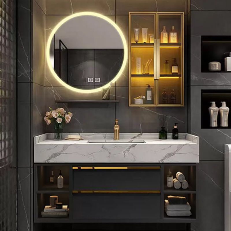 Glam Bathroom Sink Vanity Quartz with Mirror and Faucet Wall-Mounted Vanity Sink Clearhalo 'Bathroom Remodel & Bathroom Fixtures' 'Bathroom Vanities' 'bathroom_vanities' 'Home Improvement' 'home_improvement' 'home_improvement_bathroom_vanities' 1200x1200_087937ea-3e62-4148-ae1d-86dcd1d6afc0