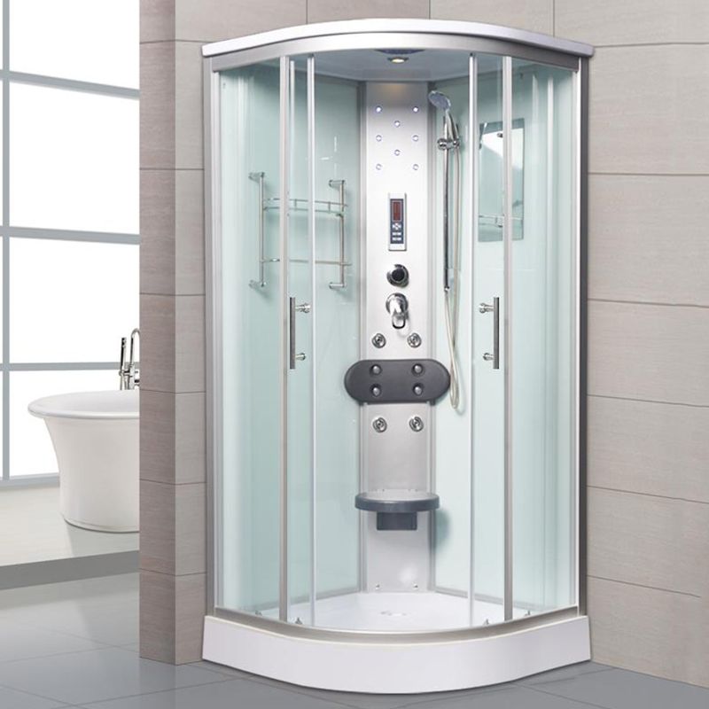 Tempered White Shower Kit Framed Double Sliding Rounded Shower Stall Clearhalo 'Bathroom Remodel & Bathroom Fixtures' 'Home Improvement' 'home_improvement' 'home_improvement_shower_stalls_enclosures' 'Shower Stalls & Enclosures' 'shower_stalls_enclosures' 'Showers & Bathtubs' 1200x1200_089e5997-5ab3-4821-ad8c-5e629cefa3b0