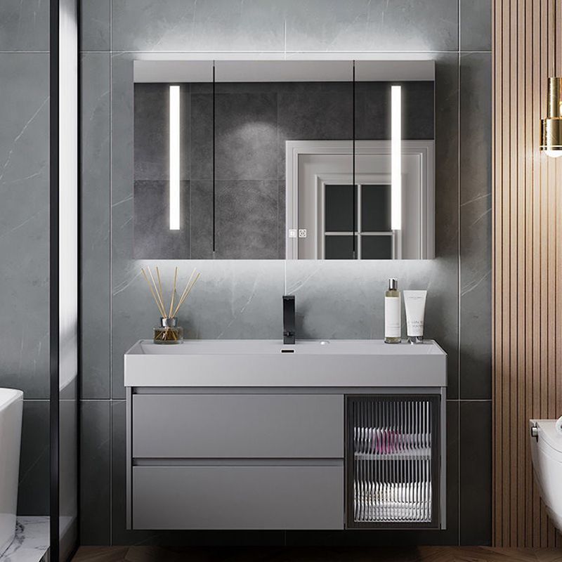 Drawers Bathroom Vanity Metal Single Sink Grey Rectangle Wall Mount Vanity Set with Mirror Clearhalo 'Bathroom Remodel & Bathroom Fixtures' 'Bathroom Vanities' 'bathroom_vanities' 'Home Improvement' 'home_improvement' 'home_improvement_bathroom_vanities' 1200x1200_08bf05c4-51fe-4ed4-bb09-aff2aba4cbf9