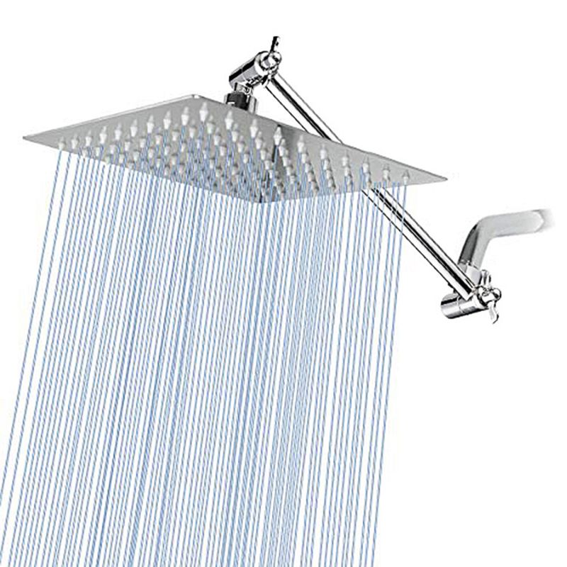 Stainless Steel Fixed Shower Head Rain Fall Wall-Mount Showerhead with Extension Arm Clearhalo 'Bathroom Remodel & Bathroom Fixtures' 'Home Improvement' 'home_improvement' 'home_improvement_shower_heads' 'Shower Heads' 'shower_heads' 'Showers & Bathtubs Plumbing' 'Showers & Bathtubs' 1200x1200_091ab2da-0808-4622-b980-edea86713018