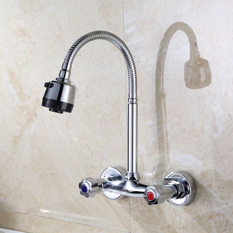 Contemporary Two Handles Kitchen Faucet Pull-down Metal Wall-mounted Faucet Clearhalo 'Home Improvement' 'home_improvement' 'home_improvement_kitchen_faucets' 'Kitchen Faucets' 'Kitchen Remodel & Kitchen Fixtures' 'Kitchen Sinks & Faucet Components' 'kitchen_faucets' 1200x1200_0920cce7-3f2e-4963-9d6b-21b28b15626b