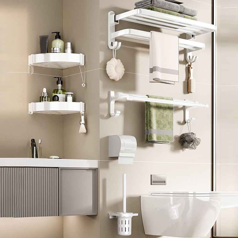 Contemporary Bathroom Hardware Set in White with Bath Shelf/Towel Bar/Paper Holder Clearhalo 'Bathroom Hardware Sets' 'Bathroom Hardware' 'Bathroom Remodel & Bathroom Fixtures' 'bathroom_hardware_sets' 'Home Improvement' 'home_improvement' 'home_improvement_bathroom_hardware_sets' 1200x1200_0955a89f-3028-4754-be14-0a2bf7dc29e2
