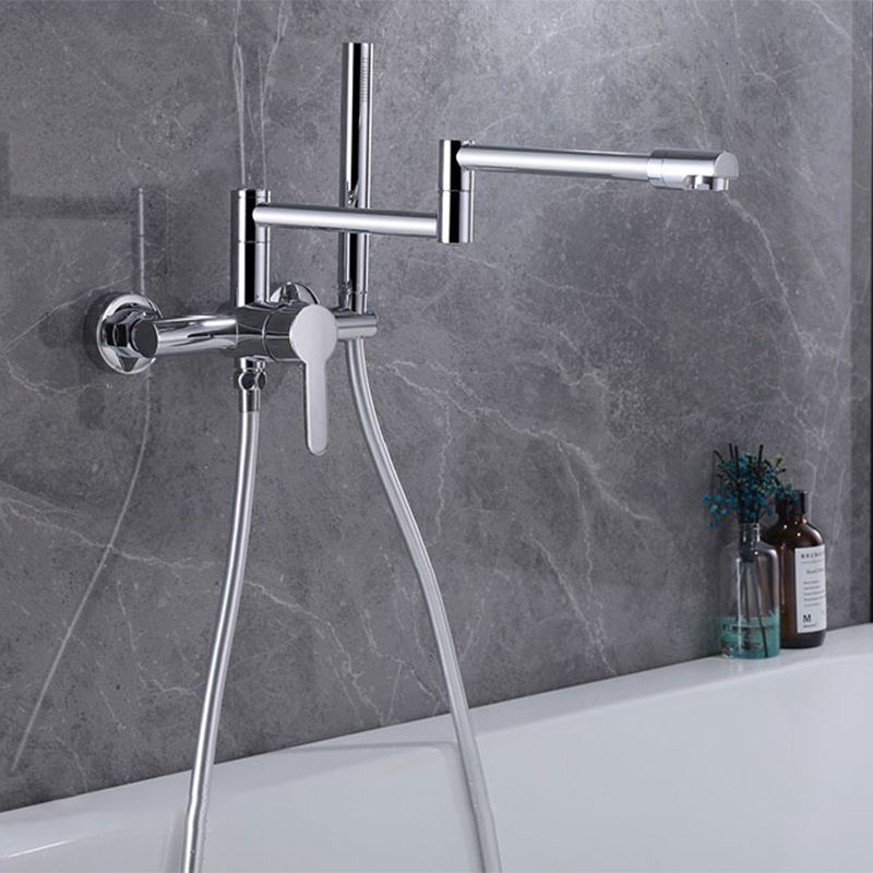 Wall Mounted Metal Tub Filler Low Arc Waterfall Bathroom Faucet with Hose Clearhalo 'Bathroom Remodel & Bathroom Fixtures' 'Bathtub Faucets' 'bathtub_faucets' 'Home Improvement' 'home_improvement' 'home_improvement_bathtub_faucets' 1200x1200_095a6e9b-b5c6-4443-aa63-dcf449e14a7e