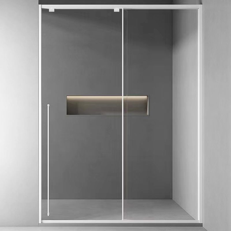Narrow Full Frame Single Sliding Shower Door Tempered Glass Shower Door Clearhalo 'Bathroom Remodel & Bathroom Fixtures' 'Home Improvement' 'home_improvement' 'home_improvement_shower_tub_doors' 'Shower and Tub Doors' 'shower_tub_doors' 'Showers & Bathtubs' 1200x1200_096702bb-9fe0-487e-9791-cca565d021b9