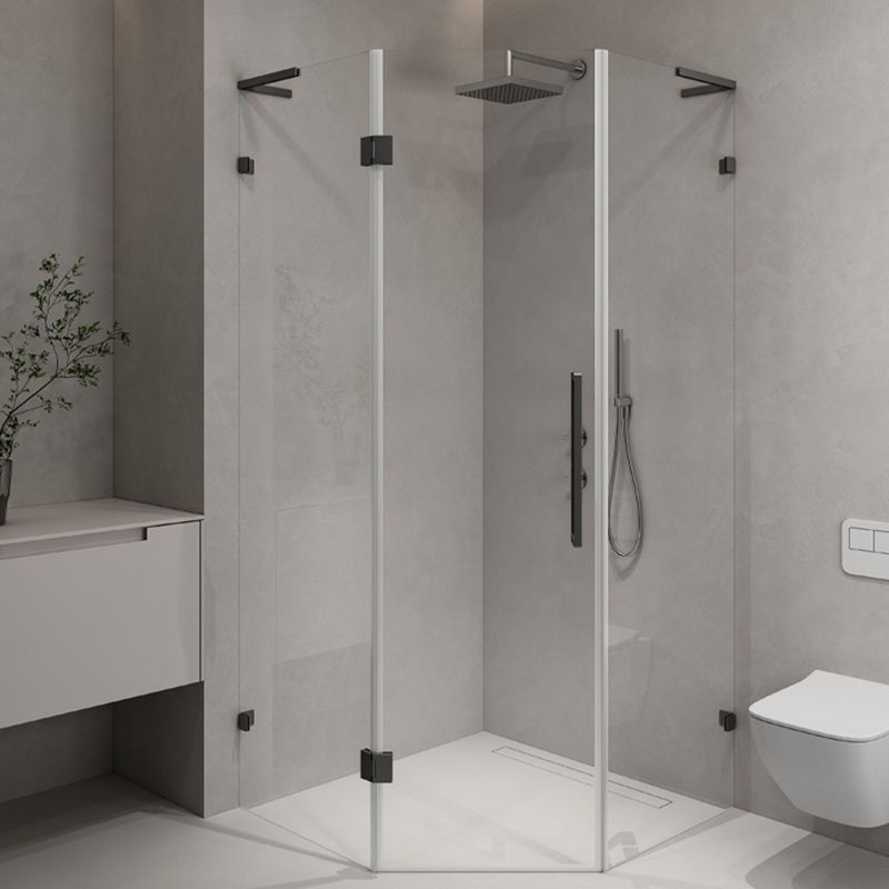 Semi Frameless Shower Door Hinged Tempered Glass Shower Door in Black Clearhalo 'Bathroom Remodel & Bathroom Fixtures' 'Home Improvement' 'home_improvement' 'home_improvement_shower_tub_doors' 'Shower and Tub Doors' 'shower_tub_doors' 'Showers & Bathtubs' 1200x1200_097736dd-aea5-4f8b-932c-14e75c5482ea