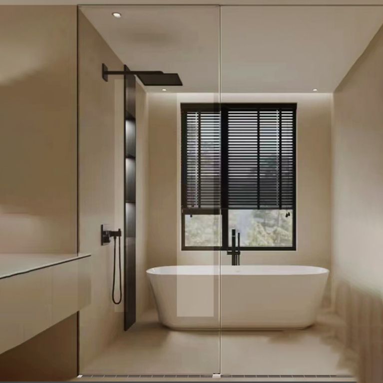Single Fixed Shower Screen Frameless Half Partition Shower Bath Screen Clearhalo 'Bathroom Remodel & Bathroom Fixtures' 'Home Improvement' 'home_improvement' 'home_improvement_shower_tub_doors' 'Shower and Tub Doors' 'shower_tub_doors' 'Showers & Bathtubs' 1200x1200_09853df2-eb76-4f4d-a1ac-8174a1643d1c