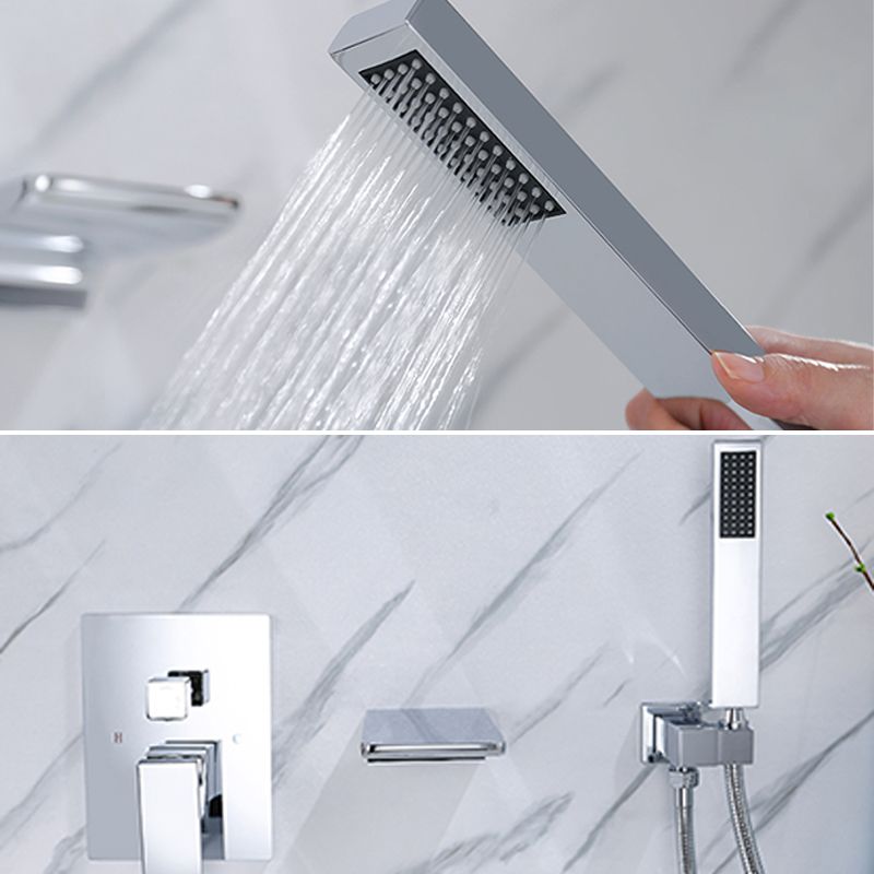 Modern Wall Mounted Metal Tub Filler Low Arc Bathroom Faucet Clearhalo 'Bathroom Remodel & Bathroom Fixtures' 'Bathtub Faucets' 'bathtub_faucets' 'Home Improvement' 'home_improvement' 'home_improvement_bathtub_faucets' 1200x1200_098b0502-5f2e-44cb-a427-a51aec713be2