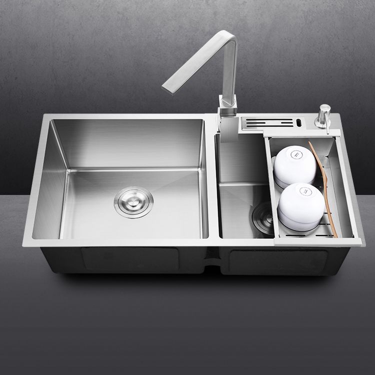 Double Bowl Kitchen Sink Stainless Steel Workstation Sink with Drain Assembly Clearhalo 'Home Improvement' 'home_improvement' 'home_improvement_kitchen_sinks' 'Kitchen Remodel & Kitchen Fixtures' 'Kitchen Sinks & Faucet Components' 'Kitchen Sinks' 'kitchen_sinks' 1200x1200_09f8b715-5cf9-48d5-b714-a6a01cde39b8