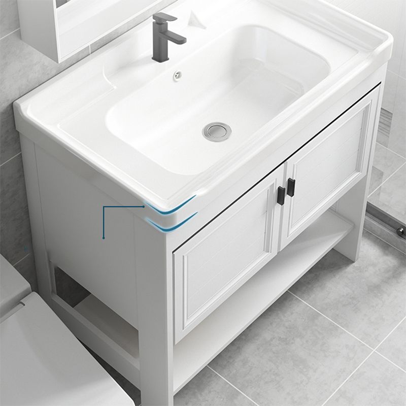 Modern Single Bath Vanity Freestanding White Metal Base Sink Vanity Clearhalo 'Bathroom Remodel & Bathroom Fixtures' 'Bathroom Vanities' 'bathroom_vanities' 'Home Improvement' 'home_improvement' 'home_improvement_bathroom_vanities' 1200x1200_0a524eb5-8ad0-43ea-8353-9a88cec25549