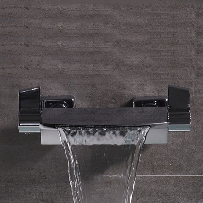 Contemporary Wall Mounted Metal Tub Filler Two Handles Waterfall Tub Faucet Trim Clearhalo 'Bathroom Remodel & Bathroom Fixtures' 'Bathtub Faucets' 'bathtub_faucets' 'Home Improvement' 'home_improvement' 'home_improvement_bathtub_faucets' 1200x1200_0a5f1bc9-4045-444b-a592-448d3174dc10