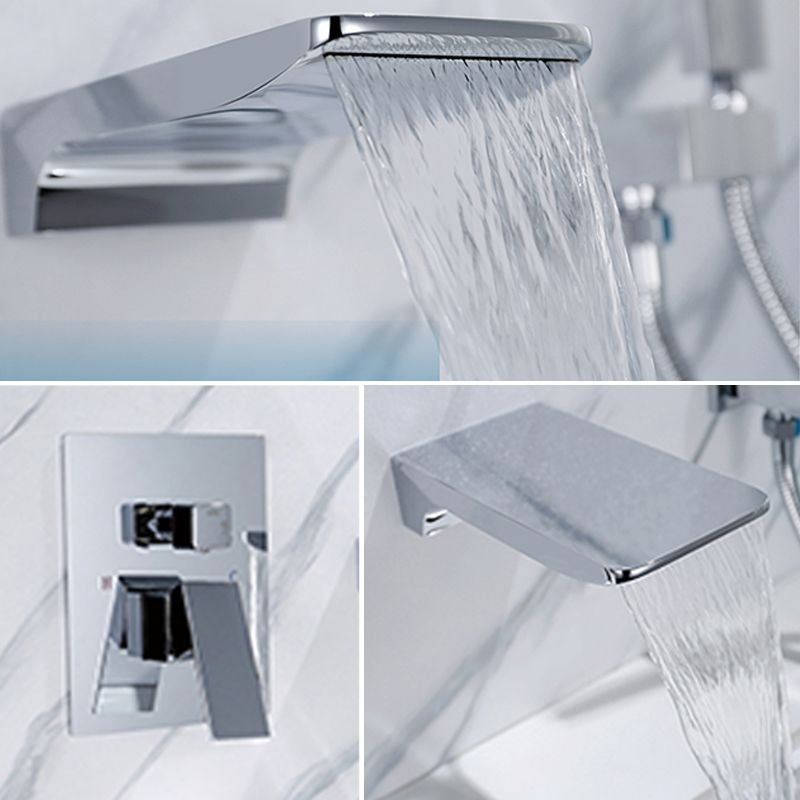 Modern Wall Mounted Metal Tub Filler Low Arc Bathroom Faucet Clearhalo 'Bathroom Remodel & Bathroom Fixtures' 'Bathtub Faucets' 'bathtub_faucets' 'Home Improvement' 'home_improvement' 'home_improvement_bathtub_faucets' 1200x1200_0a7374c9-e8c9-41ec-be4f-f388bf159ffa