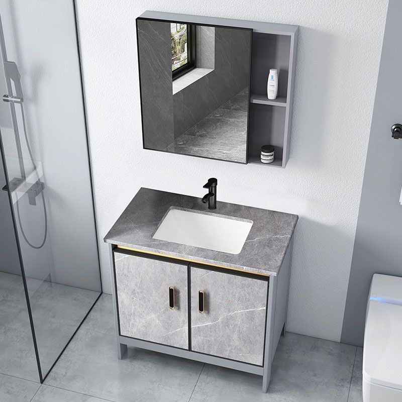 Contemporary Sink Cabinet Freestanding Mirror Cabinet Bathroom Vanity Set in Gray Clearhalo 'Bathroom Remodel & Bathroom Fixtures' 'Bathroom Vanities' 'bathroom_vanities' 'Home Improvement' 'home_improvement' 'home_improvement_bathroom_vanities' 1200x1200_0a754404-34c6-4172-abd0-857f5a389b6e