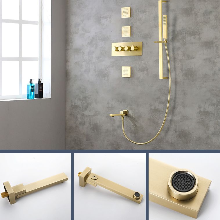 Modern Shower Combo Brass Slide Bar Included Ceiling Mounted Shower System Clearhalo 'Bathroom Remodel & Bathroom Fixtures' 'Home Improvement' 'home_improvement' 'home_improvement_shower_faucets' 'Shower Faucets & Systems' 'shower_faucets' 'Showers & Bathtubs Plumbing' 'Showers & Bathtubs' 1200x1200_0a7d7056-06d3-4f14-b76c-6e61d540a375