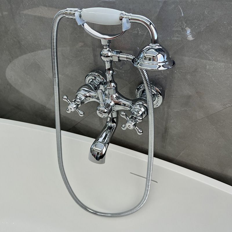 Gold and Silver Claw Foot Tub Faucet Wall Mounted 2-Handle Tub Filler with Handheld Shower Clearhalo 'Bathroom Remodel & Bathroom Fixtures' 'Bathtub Faucets' 'bathtub_faucets' 'Home Improvement' 'home_improvement' 'home_improvement_bathtub_faucets' 1200x1200_0ad2723e-9de1-4426-9f5b-db9c88afd188