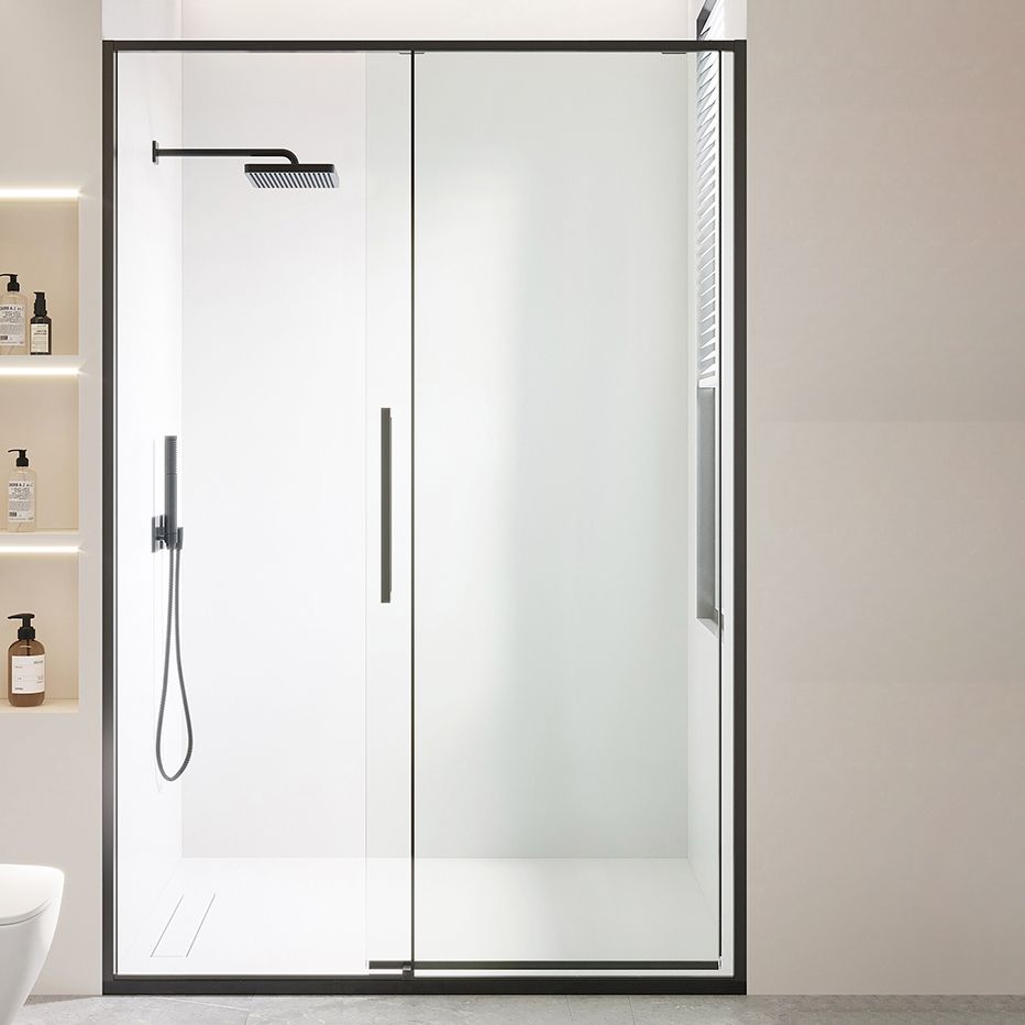 Black and Silver Shower Bath Door Framed Double Sliding Shower Bath Door Clearhalo 'Bathroom Remodel & Bathroom Fixtures' 'Home Improvement' 'home_improvement' 'home_improvement_shower_tub_doors' 'Shower and Tub Doors' 'shower_tub_doors' 'Showers & Bathtubs' 1200x1200_0ad4109c-43c0-4b38-8e3c-be7085350a49