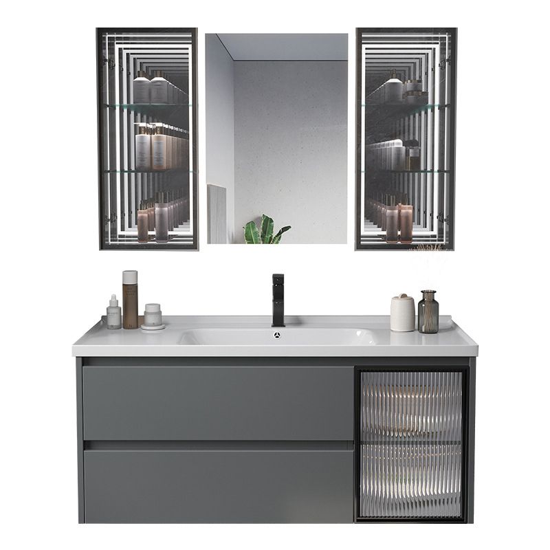 Modern Gray Vanity Sink Mirror Cabinet Wall-Mounted Bathroom Vanity Cabinet with Drawers Clearhalo 'Bathroom Remodel & Bathroom Fixtures' 'Bathroom Vanities' 'bathroom_vanities' 'Home Improvement' 'home_improvement' 'home_improvement_bathroom_vanities' 1200x1200_0add99a8-de88-4770-b7a8-fa8c8b6221f9