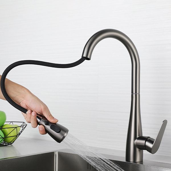 Modern Style Retractable Kitchen Faucet Stainless Steel Single Handle Kitchen Faucet Clearhalo 'Home Improvement' 'home_improvement' 'home_improvement_kitchen_faucets' 'Kitchen Faucets' 'Kitchen Remodel & Kitchen Fixtures' 'Kitchen Sinks & Faucet Components' 'kitchen_faucets' 1200x1200_0b802525-9fe5-416d-a832-5f64e4456d14