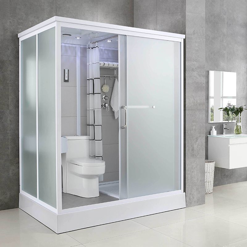 Single Sliding White Shower Kit Rectangle Frosted Shower Stall Clearhalo 'Bathroom Remodel & Bathroom Fixtures' 'Home Improvement' 'home_improvement' 'home_improvement_shower_stalls_enclosures' 'Shower Stalls & Enclosures' 'shower_stalls_enclosures' 'Showers & Bathtubs' 1200x1200_0baa971a-feb7-4fb3-9a80-ab2bbaf7b95b