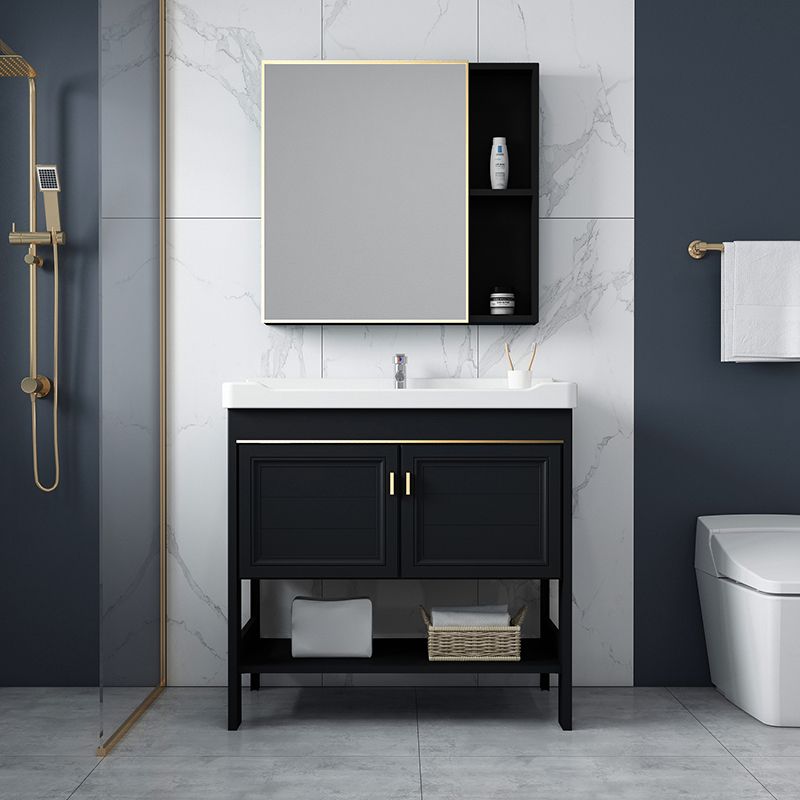 Shelving Included Bath Vanity Set Mirror Freestanding Vanity Set with Single Sink Clearhalo 'Bathroom Remodel & Bathroom Fixtures' 'Bathroom Vanities' 'bathroom_vanities' 'Home Improvement' 'home_improvement' 'home_improvement_bathroom_vanities' 1200x1200_0bcfc652-bcd7-4b04-aeec-28c8274d2512