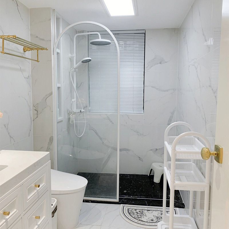 White Full Frame Single Fixed Panel, Half Partition Arched Waterproof Bathroom Screen Clearhalo 'Bathroom Remodel & Bathroom Fixtures' 'Home Improvement' 'home_improvement' 'home_improvement_shower_tub_doors' 'Shower and Tub Doors' 'shower_tub_doors' 'Showers & Bathtubs' 1200x1200_0beccd15-0b93-4569-9718-c6f10f126204