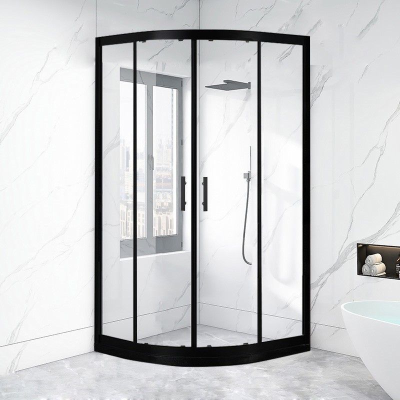 Black Full Frame Curved Tempered Glass Double Slide Shower Door Clearhalo 'Bathroom Remodel & Bathroom Fixtures' 'Home Improvement' 'home_improvement' 'home_improvement_shower_tub_doors' 'Shower and Tub Doors' 'shower_tub_doors' 'Showers & Bathtubs' 1200x1200_0bf96931-f448-400d-af20-892ffec5854c