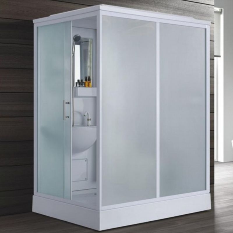 Contemporary Shower Enclosure Frosted Rectangle Shower Enclosure in White Clearhalo 'Bathroom Remodel & Bathroom Fixtures' 'Home Improvement' 'home_improvement' 'home_improvement_shower_stalls_enclosures' 'Shower Stalls & Enclosures' 'shower_stalls_enclosures' 'Showers & Bathtubs' 1200x1200_0c04fc7e-9397-4661-a793-dd7e7d484b62