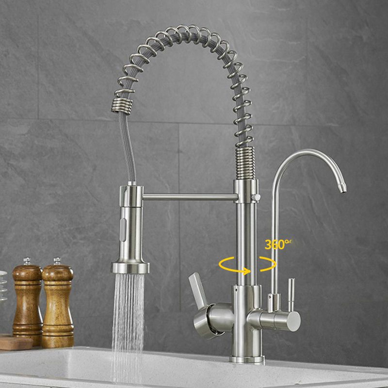 Modern Spring Spout Kitchen Faucet 2-Handle Bar Faucet with 2-Dispenser Clearhalo 'Home Improvement' 'home_improvement' 'home_improvement_kitchen_faucets' 'Kitchen Faucets' 'Kitchen Remodel & Kitchen Fixtures' 'Kitchen Sinks & Faucet Components' 'kitchen_faucets' 1200x1200_0c1553e6-4cf0-4112-a407-b02c92caa943