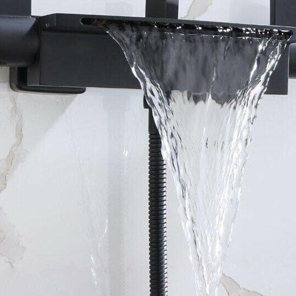 Waterfall Spout Tub Filler Handshower Lever Handle Wall-Mounted Shower Hose Tub Faucet Clearhalo 'Bathroom Remodel & Bathroom Fixtures' 'Bathtub Faucets' 'bathtub_faucets' 'Home Improvement' 'home_improvement' 'home_improvement_bathtub_faucets' 1200x1200_0c20748c-d883-492f-b2ec-bd17fc429cf5