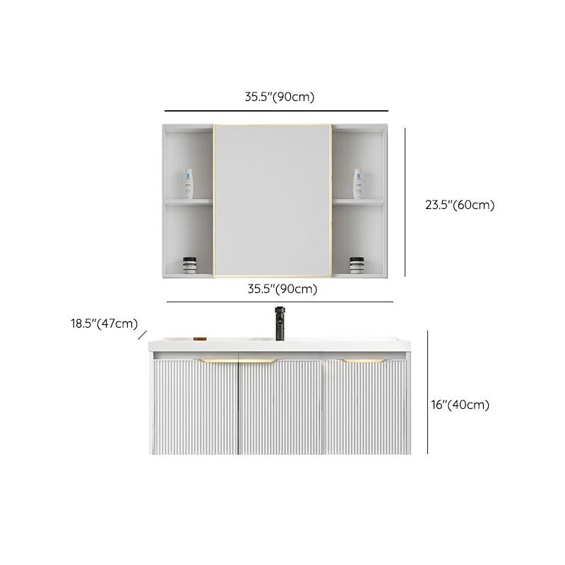 Rectangular White Vanity Single Sink Wall Mount 2 Doors Faucet Metal Frame Mirror Vanity Clearhalo 'Bathroom Remodel & Bathroom Fixtures' 'Bathroom Vanities' 'bathroom_vanities' 'Home Improvement' 'home_improvement' 'home_improvement_bathroom_vanities' 1200x1200_0c34f809-f383-48c5-9c1a-bfe365759d63