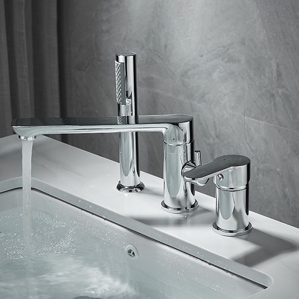 Modern Deck Mounted Freestanding Tub Filler Metal Freestanding Faucet with Handles Clearhalo 'Bathroom Remodel & Bathroom Fixtures' 'Bathtub Faucets' 'bathtub_faucets' 'Home Improvement' 'home_improvement' 'home_improvement_bathtub_faucets' 1200x1200_0c435c2e-5a31-4cf2-9c8f-ad957fd2c2b3