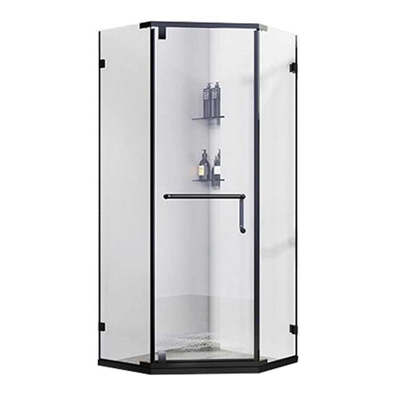 Neo-Angle Polished Glass Shower Enclosure Matt Black Frame Shower Stall Clearhalo 'Bathroom Remodel & Bathroom Fixtures' 'Home Improvement' 'home_improvement' 'home_improvement_shower_stalls_enclosures' 'Shower Stalls & Enclosures' 'shower_stalls_enclosures' 'Showers & Bathtubs' 1200x1200_0d1b266b-2ae5-40a1-854b-6b10917ead35