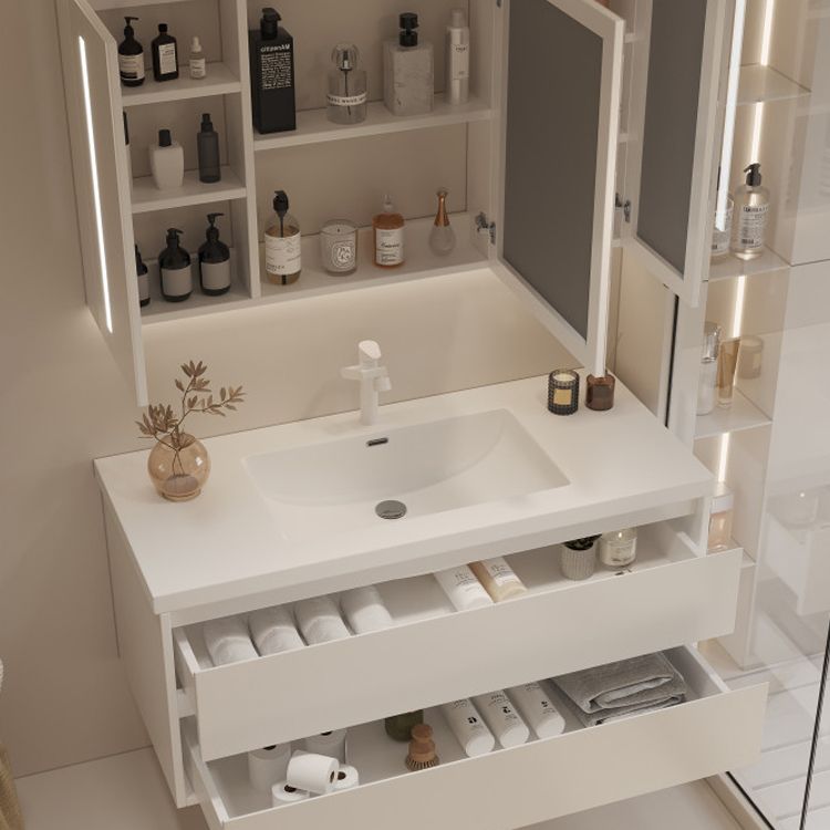 White Bathroom Vanity Wood Rectangle Single Sink Wall Mount 2 Drawers Vanity Set Clearhalo 'Bathroom Remodel & Bathroom Fixtures' 'Bathroom Vanities' 'bathroom_vanities' 'Home Improvement' 'home_improvement' 'home_improvement_bathroom_vanities' 1200x1200_0d4850ed-fc84-48db-bfa9-3d6f32cd70bf