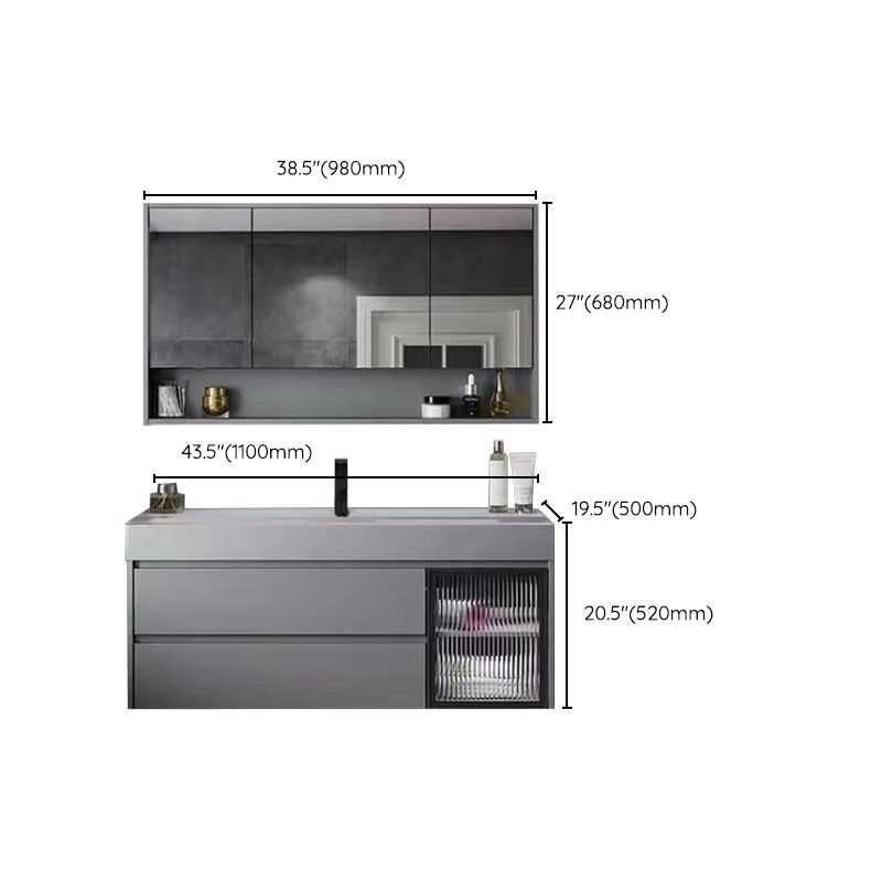 Drawers Bathroom Vanity Metal Single Sink Grey Rectangle Wall Mount Vanity Set with Mirror Clearhalo 'Bathroom Remodel & Bathroom Fixtures' 'Bathroom Vanities' 'bathroom_vanities' 'Home Improvement' 'home_improvement' 'home_improvement_bathroom_vanities' 1200x1200_0d7e06f6-946f-49e6-be4c-5caf32273447