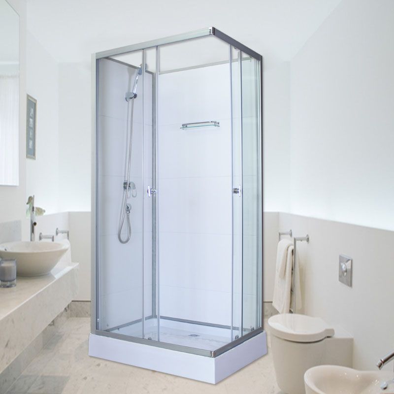 Modern Shower Kit with Base Foundation Sliding Door Shower Stall Clearhalo 'Bathroom Remodel & Bathroom Fixtures' 'Home Improvement' 'home_improvement' 'home_improvement_shower_stalls_enclosures' 'Shower Stalls & Enclosures' 'shower_stalls_enclosures' 'Showers & Bathtubs' 1200x1200_0d8eb967-3b7c-4d94-aff2-e148377ad2d0