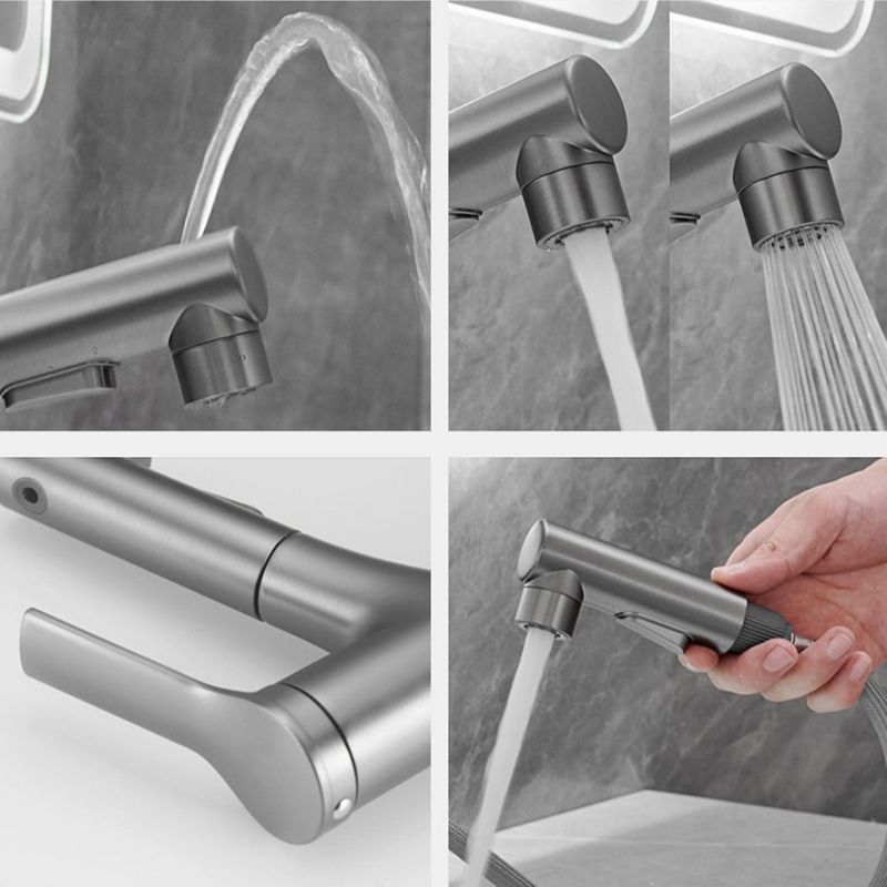 Contemporary Kitchen Faucet Single Handle 2-Function Faucet with Pull out Sprayer Clearhalo 'Home Improvement' 'home_improvement' 'home_improvement_kitchen_faucets' 'Kitchen Faucets' 'Kitchen Remodel & Kitchen Fixtures' 'Kitchen Sinks & Faucet Components' 'kitchen_faucets' 1200x1200_0d96f994-52b9-431c-9408-d6e344762508