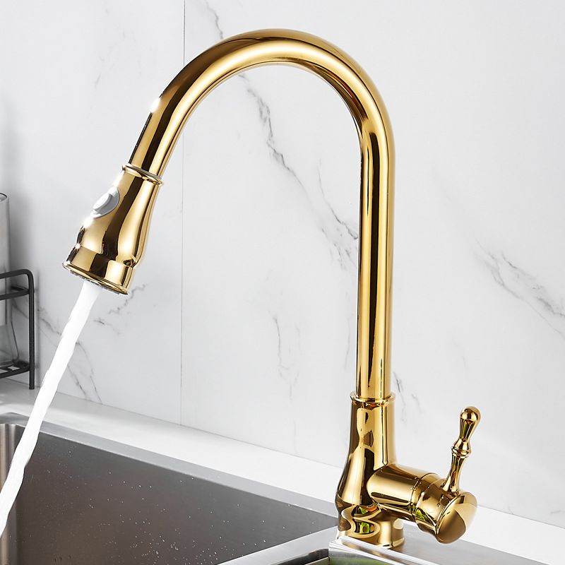 Brushed Gold Kitchen Sink Faucet High Arch Swivel Spout with Pull Out Sprayer Clearhalo 'Home Improvement' 'home_improvement' 'home_improvement_kitchen_faucets' 'Kitchen Faucets' 'Kitchen Remodel & Kitchen Fixtures' 'Kitchen Sinks & Faucet Components' 'kitchen_faucets' 1200x1200_0d9bdd69-dcb9-4dbe-8e6a-fe8d700f0540