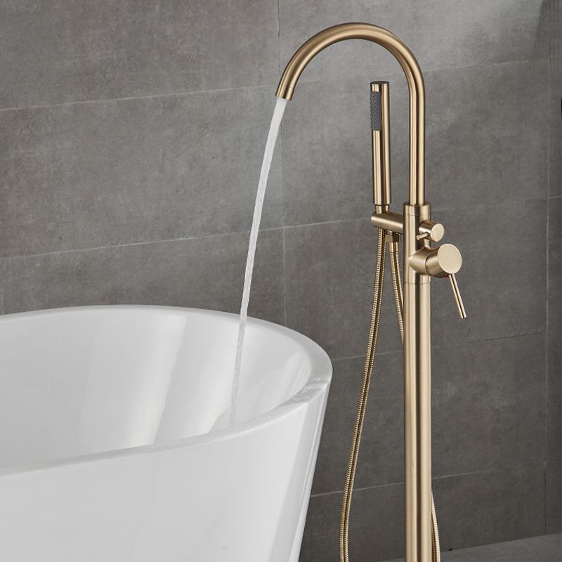 Floor Mounted Metal Freestanding Tub Filler Hand Shower Freestanding Faucet Clearhalo 'Bathroom Remodel & Bathroom Fixtures' 'Bathtub Faucets' 'bathtub_faucets' 'Home Improvement' 'home_improvement' 'home_improvement_bathtub_faucets' 1200x1200_0daba378-b5a3-483a-862a-38c899c6c5ab