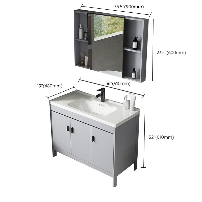 Contemporary Sink Vanity Freestanding Mirror Cabinet Open Console with Sink Set Clearhalo 'Bathroom Remodel & Bathroom Fixtures' 'Bathroom Vanities' 'bathroom_vanities' 'Home Improvement' 'home_improvement' 'home_improvement_bathroom_vanities' 1200x1200_0dbd8e84-655e-4cf3-9f0b-800144c625ae