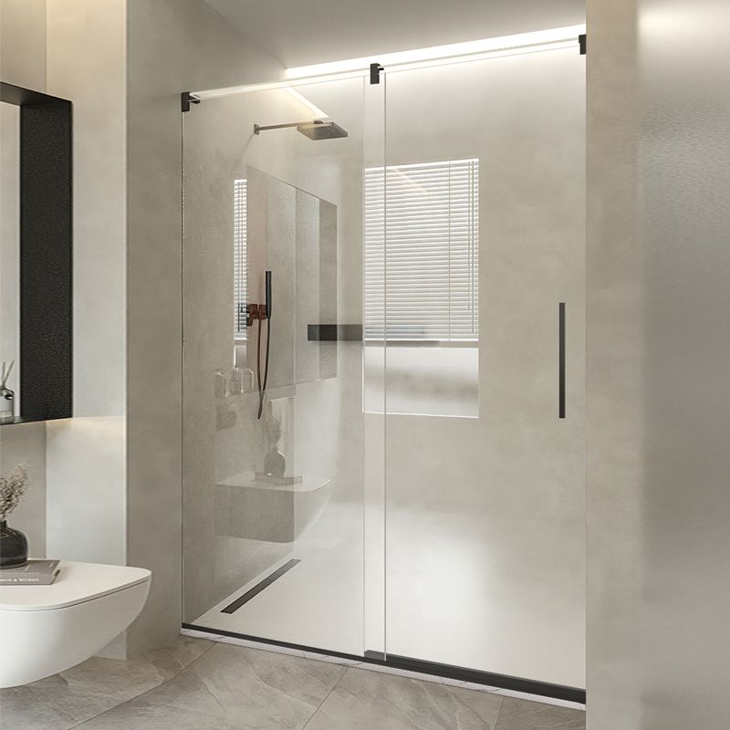 Semi-Frameless Single Sliding Shower Door Transparent Laminated Glass Shower Bath Door Clearhalo 'Bathroom Remodel & Bathroom Fixtures' 'Home Improvement' 'home_improvement' 'home_improvement_shower_tub_doors' 'Shower and Tub Doors' 'shower_tub_doors' 'Showers & Bathtubs' 1200x1200_0dc0f992-3b1f-4f4c-b1b3-333df7131b57