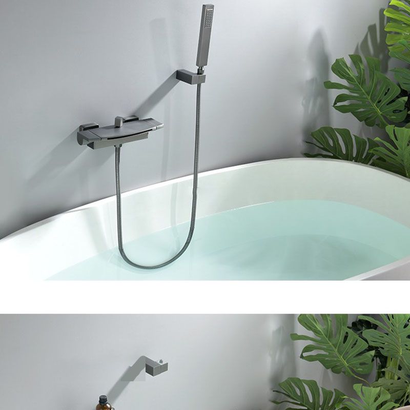Modern Bathtub Faucet Handheld Shower Head Wall-mounted Waterfall Faucet Clearhalo 'Bathroom Remodel & Bathroom Fixtures' 'Bathtub Faucets' 'bathtub_faucets' 'Home Improvement' 'home_improvement' 'home_improvement_bathtub_faucets' 1200x1200_0de26015-de94-4567-b8c6-91b89b89c928
